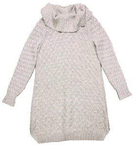 Anthropologie Sparrow Pulloverkleid L grau Zopfmuster Wolle Wasserfallausschnitt Knopfleiste hinten - Bild 1 von 7