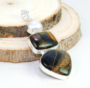 Damenanhänger Ausgeprägte Anhänger Edelstein Tigerauge Sterlin Silber 925   - Bild 1 von 2