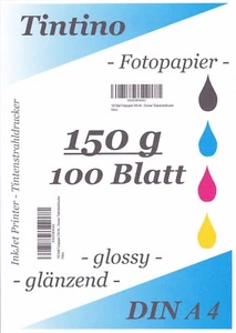 TINTINO Fotopapier 100 Blatt DIN A4 (ca. 210-297mm) 150g/m² glossy/glänzend - Bild 1 von 1