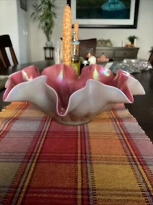 Vintage Fenton Pink /Clam Shell Colored Ruffled Edge Fruit / Decorative Bowl 12” - Picture 1 of 13