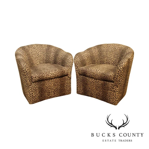 Palm Furniture Systems Mid Century Modern Pair of Cheetah Print Club Chairs Cover