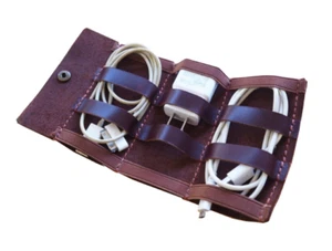 Power Data Line Cargador Digital Accesorio Bolsa Bolsillo Cuero Vaca Marrón H938 - Imagen 1 de 5