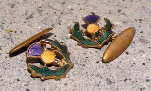 GEMELOS VINTAGE DE CARDO ESCOCÉS ESMALTE TONO DORADO - Imagen 1 de 5