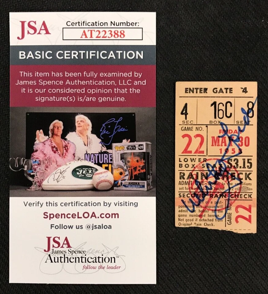 Whitey Ford Signed 1958 Game #22 Ticket JSA w/COA HOF '74 New York Yankees MLB! - Image 1 of 4