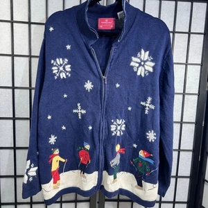 Giacca cardigan donna vintage Holiday Lodge full zip 2x maglione invernale blu - Foto 1 di 7