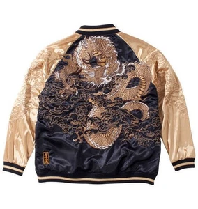 Unused Karakuri Tamashii Dragon Men's Sukajan Jacket Reversible Gold BIG Size 3L - Imagen 1 de 6