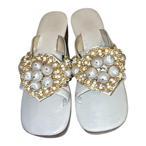 Sandalias sin cordones vintage de perlas con tacón de cuña de madera para mujer talla 6 - Imagen 1 de 8