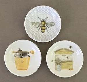 3 Creative Co-Op Stoneware 3" Dishes w/ Bee & Honey Designs - Original Labels - Picture 1 of 17