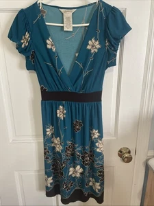 Speechless Dress Ladies Size L Flowers Teal Black Cream Wrap Look - Picture 1 of 4