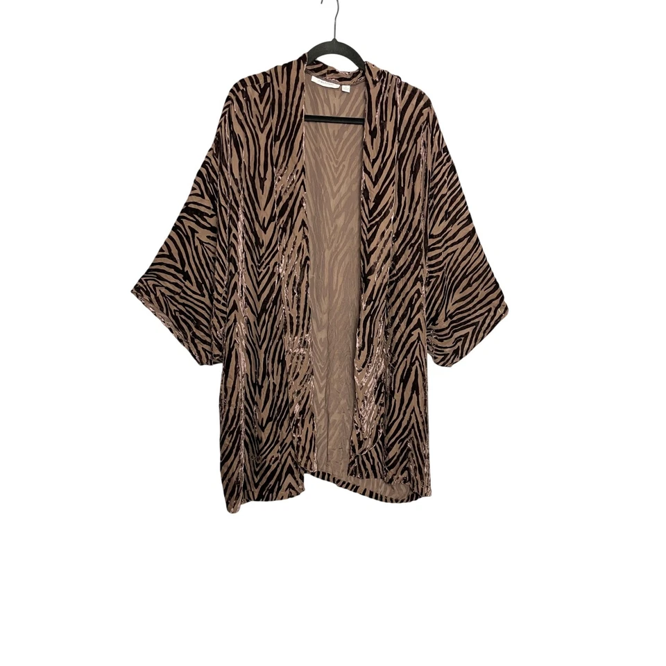Cárdigan ligero Joan Rovers marrón chocolate estampado de cebra Burnout terciopelo XL Foto 1 de 4