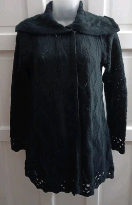 Cárdigan Suéter Largo Crochet Negro Heather B by Crystal Kobe Nuevo con Etiquetas Macy's  Foto 1 de 4