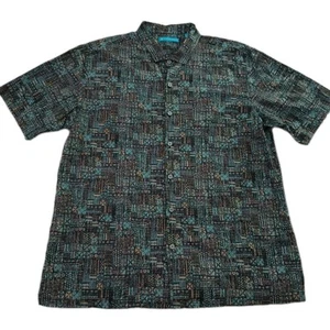 Tori Richard Shirt Men XL Blue Green Geometric Leaf Button Up Made in Hawaii USA - Picture 1 of 8