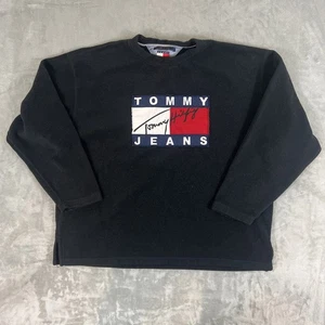 Tommy Hilfiger Spellout Sweatshirt Mens XL Black Vintage Sweater Large LOGO - Picture 1 of 5