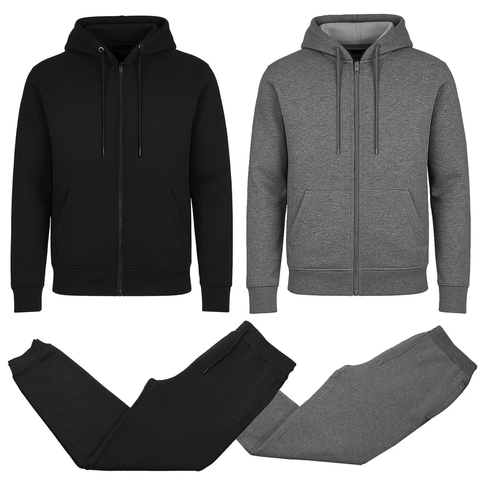 Conjunto de sudadera con capucha y jogger con cremallera completa forrado en vellón de 4 piezas para hombre - Envío gratuito (S-3XL) Foto 1 de 2