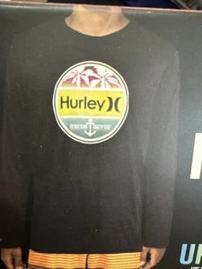 Hurley Youth Boy's UPF 50+ H2O Dri Fit Long Sleeve Rash Guard Swim Top Black 4 - Picture 1 of 2