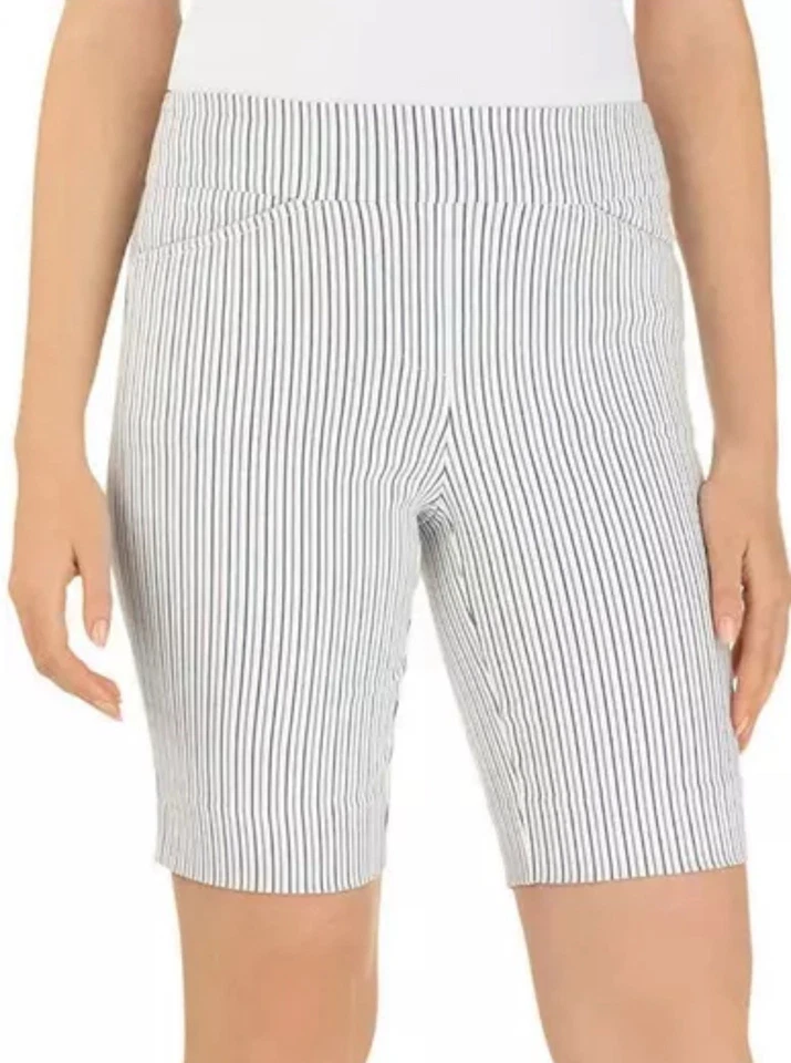 HILARY RADLEY WOMEN'S STRIPE BERMUDA SHORTS(OFF WHITE BLUE SMALL)NWT - Image 1 of 1