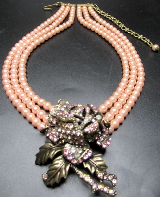 Collar HEIDI DAUS Rosa Imitación Perla Cristal Rosa Flor Foto 1 de 4
