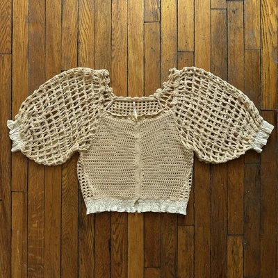 Free People Luisa Cardi Net Balloon Sleeve Top Women S Apricot Illusion Combo - Image 1 of 4