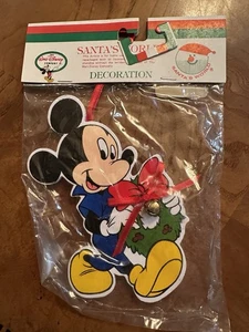 Kurt Adler Disney Mickey Wreath Jingle Bell Santa's World Wood W-4467 New  Vtg - Picture 1 of 2
