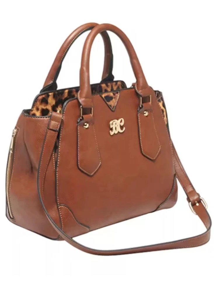 Bulldog Cases Satchel Series Concealed Carry Purse Chestnut With Leopard Trim