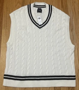 NWT Abercrombie Fitch Mens XXL Sweater Vest Oversize Tennis Preppy White Cotton - Picture 1 of 9