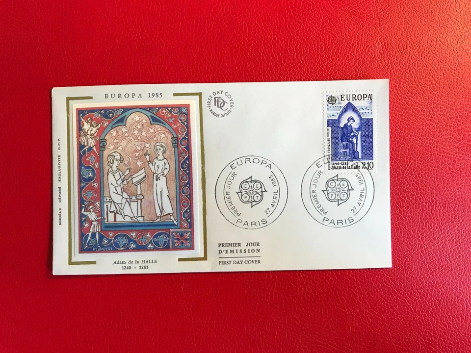 FRANCE FRANCAISE 1985 FDC SILK EUROPA ADAM DE LA HALLE COMPOSER - Image 1 of 1