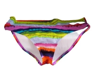 Parte inferior de bikini Victorias Secret talla L rosa naranja verde acuarela a rayas Foto 1 de 4