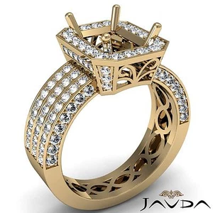 Anillo de compromiso con halo de diamantes de 3 filas semi montaje corte esmeralda oro amarillo de 14 k 1,38 quilates - Imagen 1 de 6