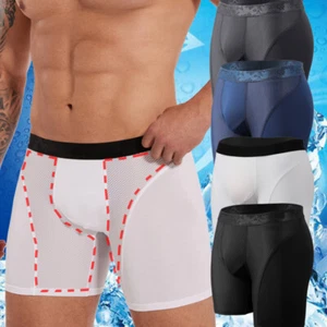Ropa interior anti rozaduras para hombre entrenamiento atlético pierna larga calzoncillos boxer bolsa doble - Imagen 1 de 26