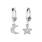 925 Sterling Silver Dangle Star Moon Cz Hoop Huggie Stud Earrings Gift Box Pe38