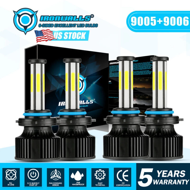 Faro LED de haz alto bajo 6 lados 9006 9005 para Honda Accord 1990-2012 Civic 04-15 Foto 1 de 4