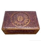 Vintage Hand Carved Wooden Box Sun Details Made in India