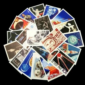 Set of 20 Soviet Russia Space Era Posters Reproduction Stickers GAGARIN, DOGS - Picture 1 of 1