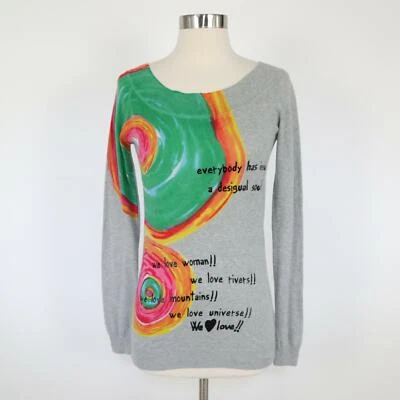 Suéter Pullover Desigual Mujer Gris Arco Iris Afirmaciones Verde Rosa Algodón Foto 1 de 4