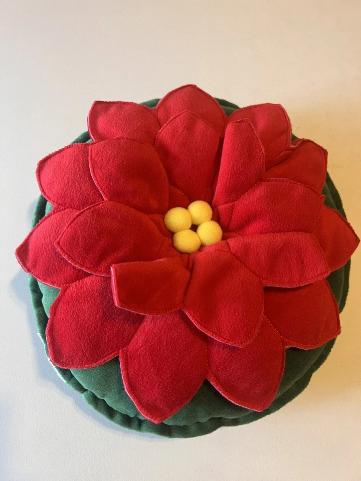 Poinsettia Christmas decor throw PILLOW Round 3D - Image 1 of 4