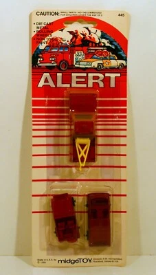 Camión de remolque Diecast rojo y amarillo 1981 de colección paquete de 3 vehículos de alerta MidgeToy de 2,75" Foto 1 de 2