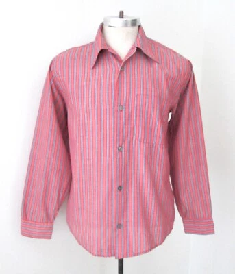 Camisa de vestir de oficina de poli algodón a rayas roja azul blanca RWB en muy buena condición paquete de ratas años 60 M Foto 1 de 4