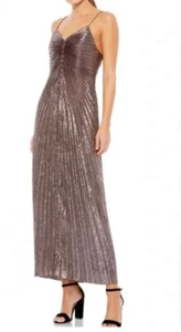 IEENA Mac Duggal Gown Dress Size Small Metallic Pleated Spaghetti Strap - Picture 1 of 8
