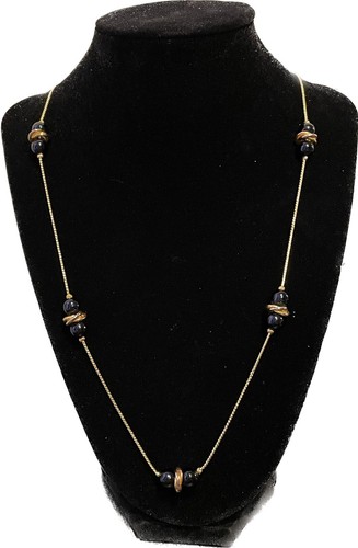 VETEMENTS JNY G Toned and Navy Beaded Long Necklace 35”