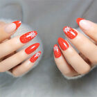 Red Christmas False Nail with Snowflake Oval Press on Nails for Nail Art 24pcs