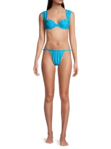 Parte inferior de bikini acanalada ajustable WeWoreWhat en azul océano | Talla grande 💙NUEVA CON ETIQUETAS💙 - Imagen 1 de 11