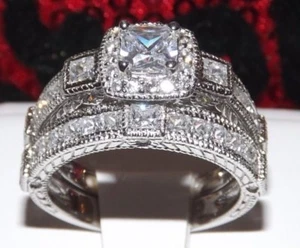 3.4 ENGAGEMENT WEDDING RING SET DIAMOND SIMULATED BRIDAL SET WOMEN'S SZE 5 - 9 - Picture 1 of 5