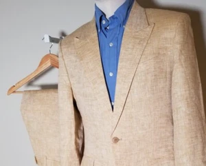 Tuta su misura LINO estiva marrone giallo 2pz giacca bavero pizzo 38S pantaloni 34 x 29 - Foto 1 di 6