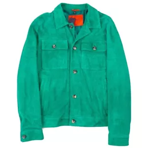 Isaia Bright Green Soft Lambskin Suede Leather Bomber Jacket M (Eu 50) NWT - Picture 1 of 11
