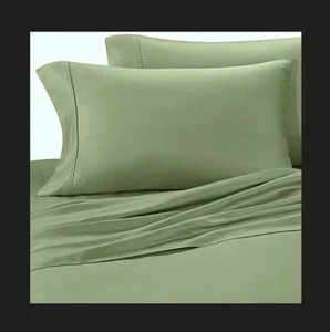 Eucalyptus Origins 500TC Pillowcases Set/2 Tencel Sage Green Stripe Standard NEW - Picture 1 of 1