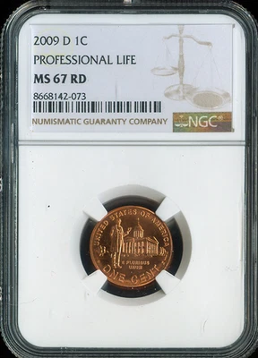 2009-D Professional Life Lincoln Cent NGC MS67 RD Quality - Image 1 of 2
