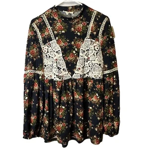 Entro Crochet Tunic Top Peasant Boho Career Church Stretchy Floral NWT S T8691 - Picture 1 of 12