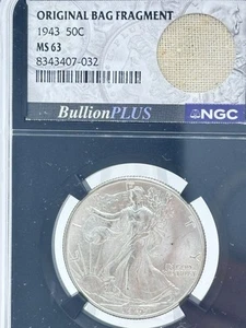1943-P 50C Walking Liberty Half Dollar MS 63 Original Bag Fragment #3401 - Picture 1 of 5