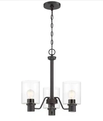 Hampton Bay Castleford 3-Light Chandelier Satin Bronze with Clear Glass Shades - Image 1 of 4
