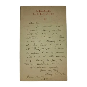 1912 Henry van Dyke ALS Salmon Fishing Club Letter Early Aviation & Angling... - Picture 1 of 2
